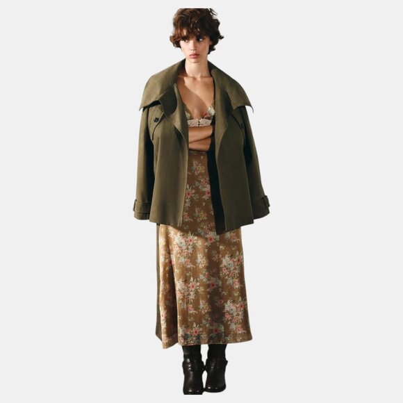 ZARA FLORAL PRINT LACE MIDI DRESS KHAKI NWT SIZE 2XL - Picture 6 of 9